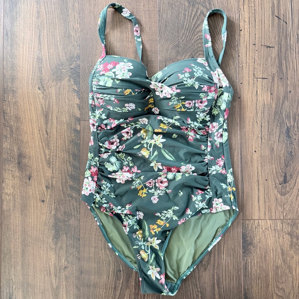 Niptuck Swim Floral One Piece Tummy Control Swimsuit Green Pink Size 8 - Picture 9 of 9